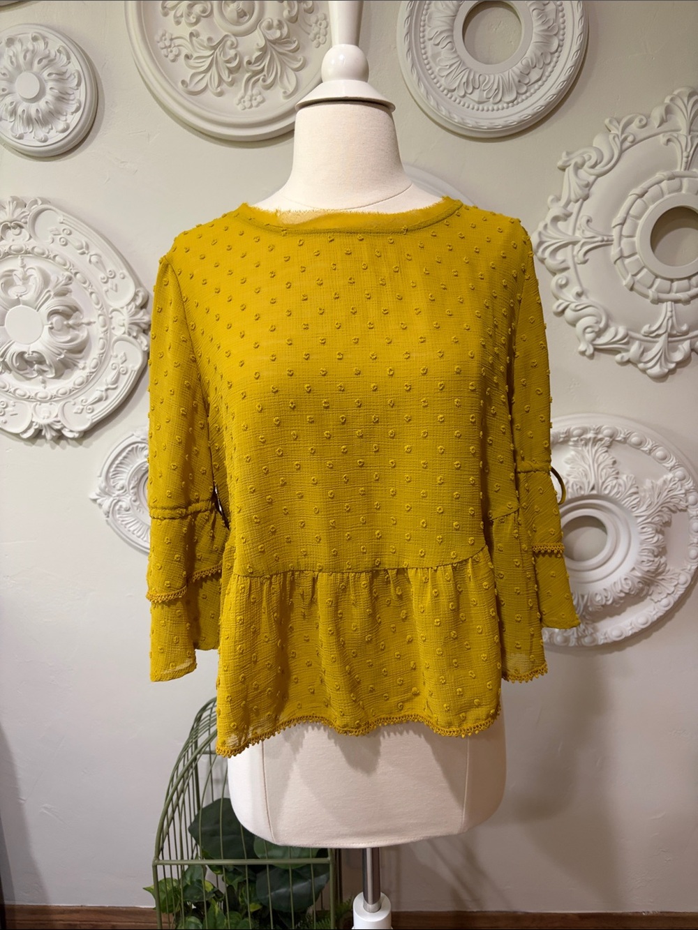Xhilaration Mustard Textured Peplum Blouse